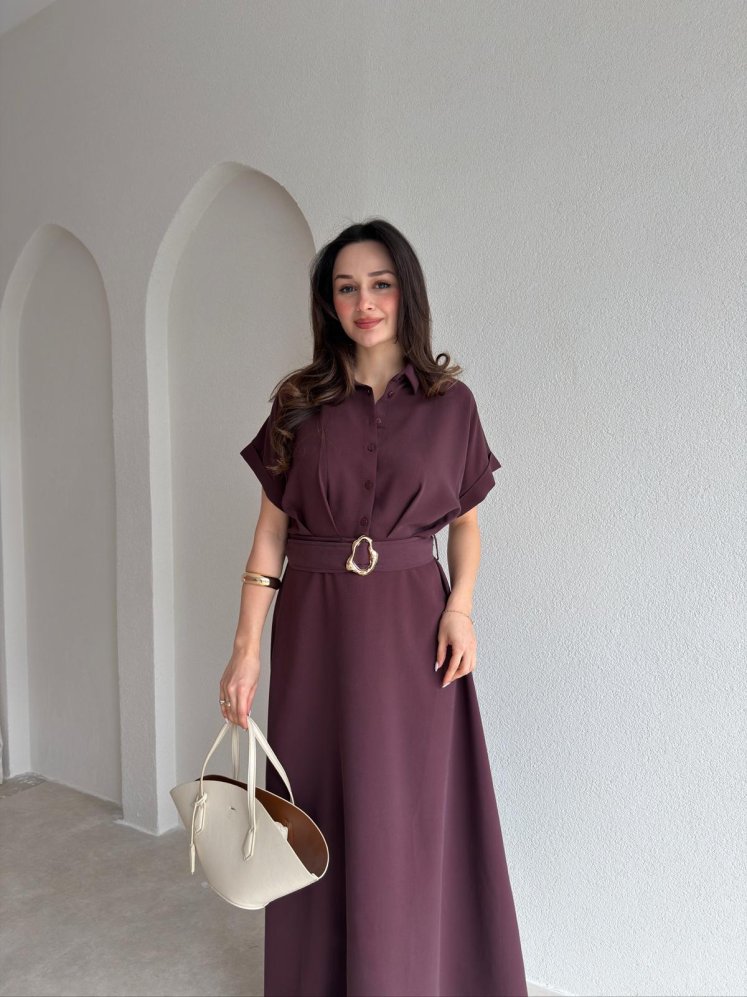 SHELDON Midi Elbise 9025 - Mürdüm - Mooi Butik