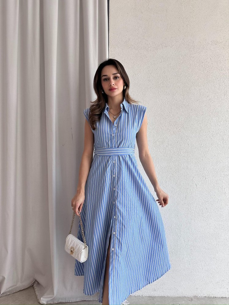 SİDA Midi Elbise 8946 - Mavi - Mooi Butik