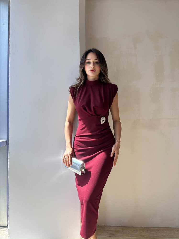 SİLANA Maxi Elbise 4790 - Bordo - Mooi Butik