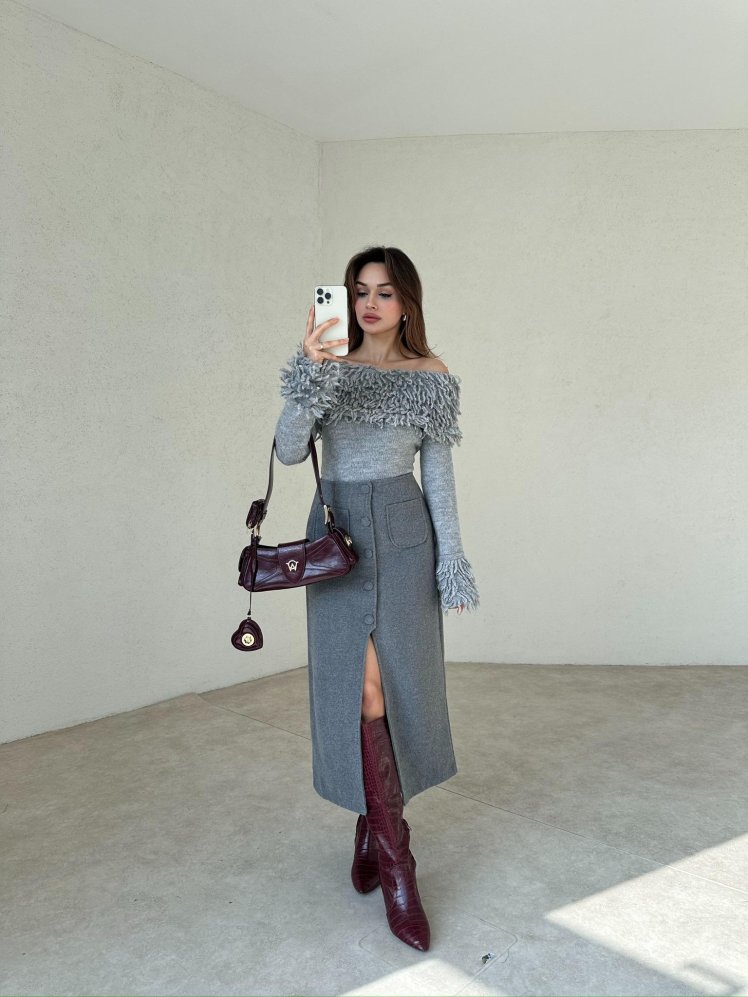 SİMEV Etek 8751 - Gri - Mooi Butik