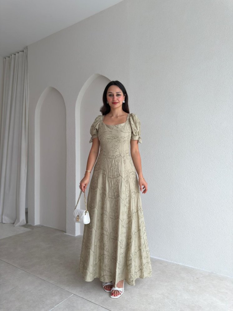 SİMON Maxi Elbise 3685 - Haki - Mooi Butik