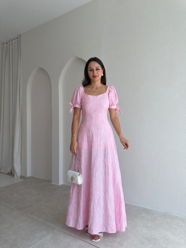 SİMON Maxi Elbise 3685 - Pembe - Mooi Butik