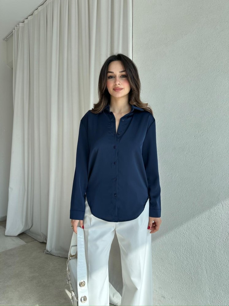SİMPLE Saten Gömlek 8674 - Lacivert - Mooi Butik