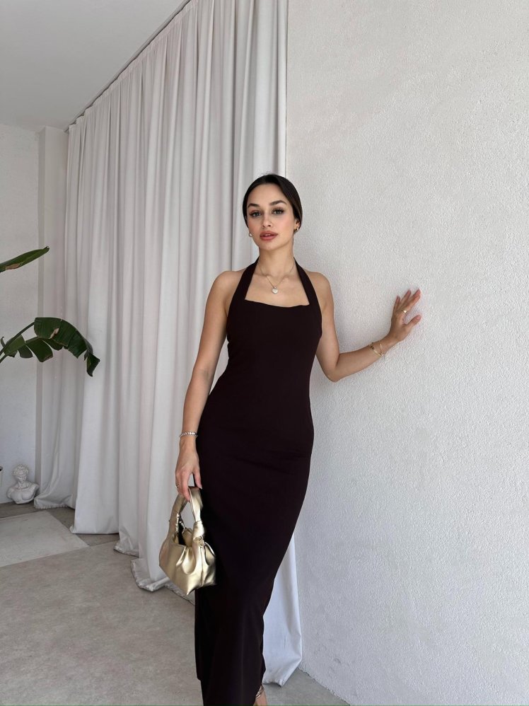 SİRENE Midi Elbise 8017 - Acı Kahve - Mooi Butik