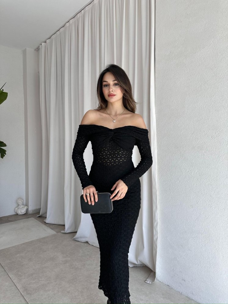 SİRİUS Midi Elbise 7993 - Siyah - Mooi Butik