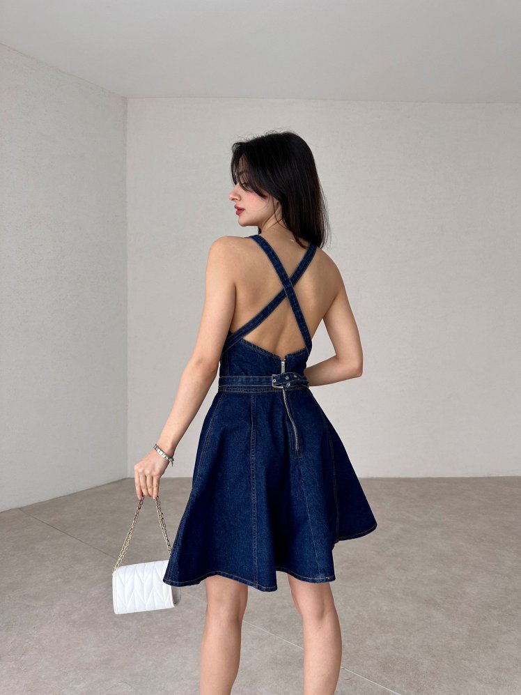 Sırt Dekolteli Jean Freya Elbise - Mooi