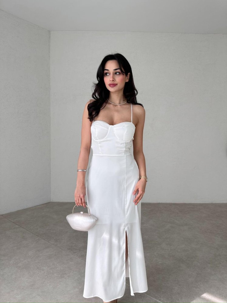 Sırt Dekolteli Midi RODOLF Elbise 5644 - Beyaz - Mooi Butik