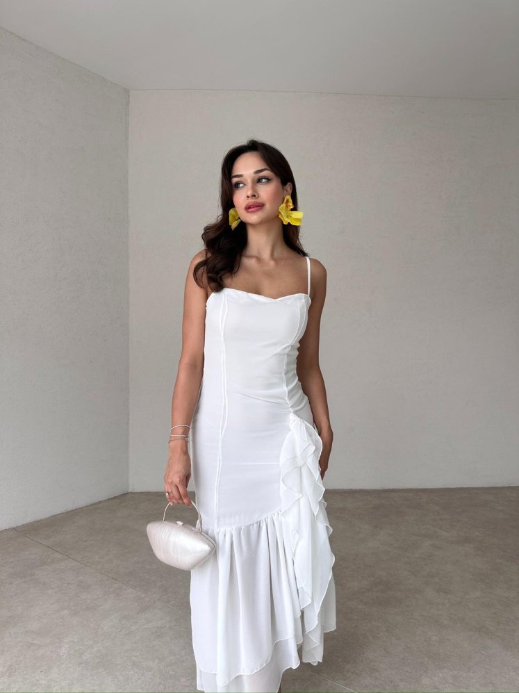 SİVELLA Midi Elbise 6490 - Beyaz - Mooi Butik