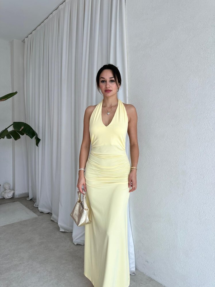 SMEGO Midi Elbise 8264 - Sarı - Mooi Butik