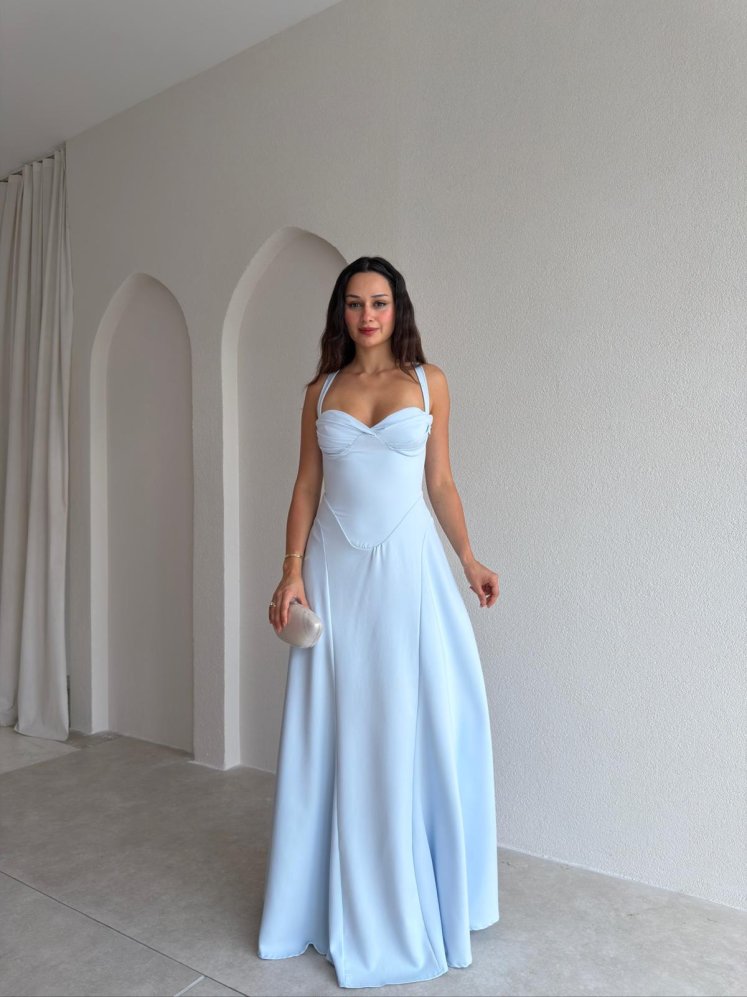 SMOOTH Maxi Elbise 1814 - Bebe Mavisi - Mooi Butik