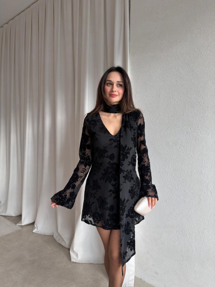 SNİPER Mini Desenli Elbise 8837 - Siyah - Mooi Butik