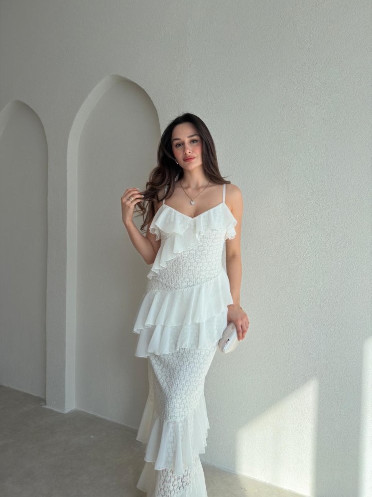 SORBE Maxi Elbise 8891 - Beyaz - Mooi Butik