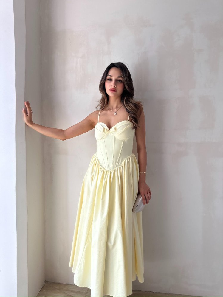 SOROS Maxi Elbise 9235 - Sarı - Mooi Butik