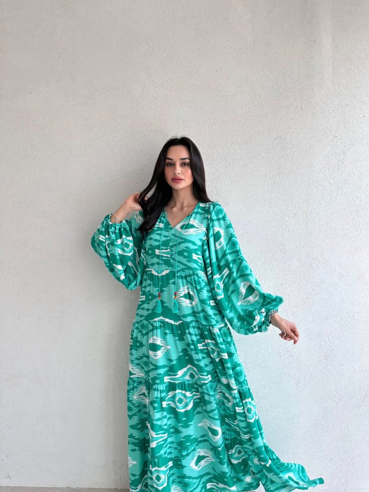 Soyut Geçişli Midi WEST Elbise 8800 - Mooi Butik