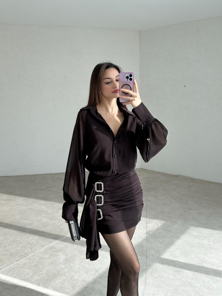 SPOSE Mini Elbise 3571 - Acı Kahve - Mooi Butik