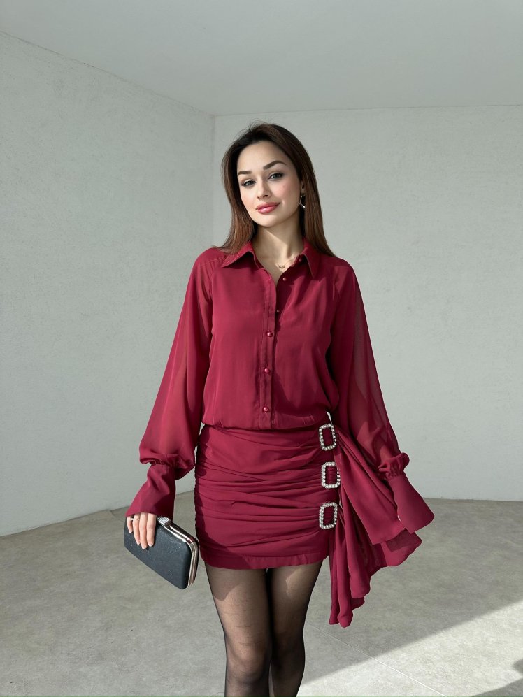 SPOSE Mini Elbise 3571 - Bordo - Mooi Butik