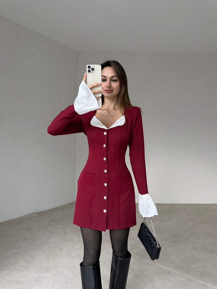 STEPHEN Mini Elbise 4875 - Bordo - Mooi Butik