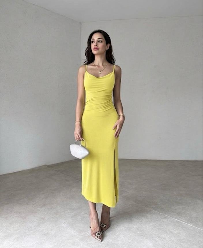 STEW Midi Elbise 4292 - Sarı - Mooi Butik