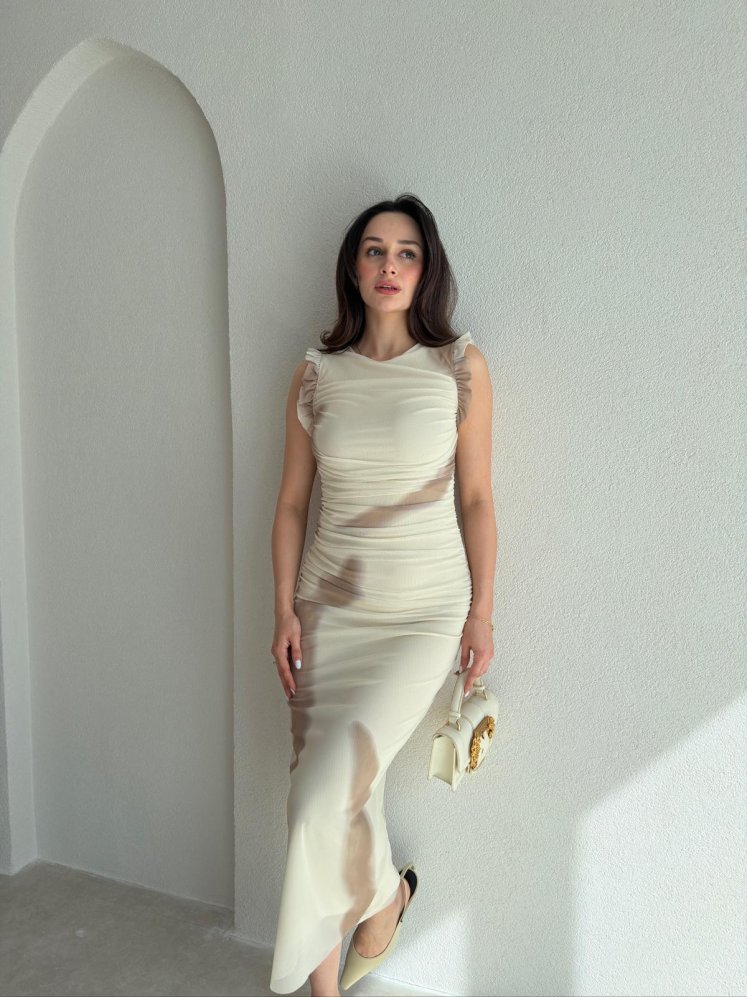 STOLF Midi Elbise 7867 - Krem Rengi - Mooi Butik