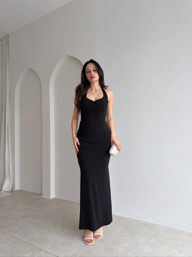 STRADA Korse Detaylı Maxi Elbise 4361 - Siyah - Mooi Butik