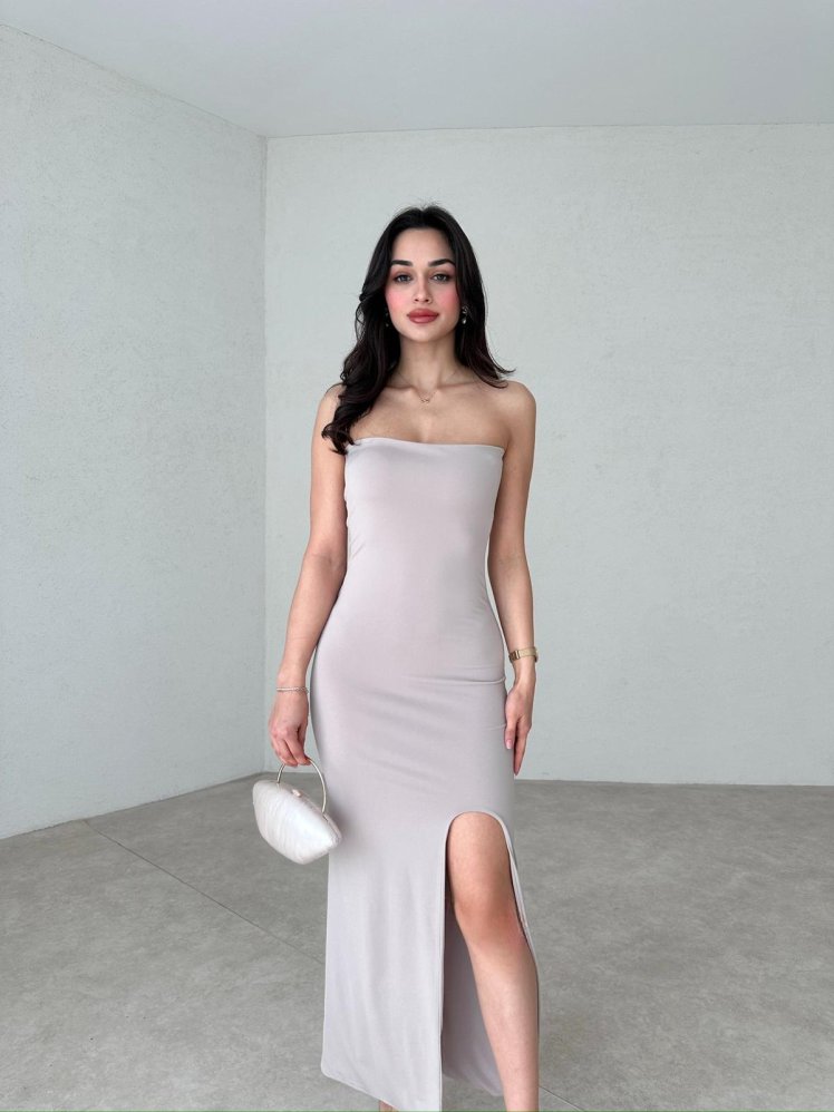 Straplez Maxi TARA Elbise 2484 - Bej - Mooi Butik