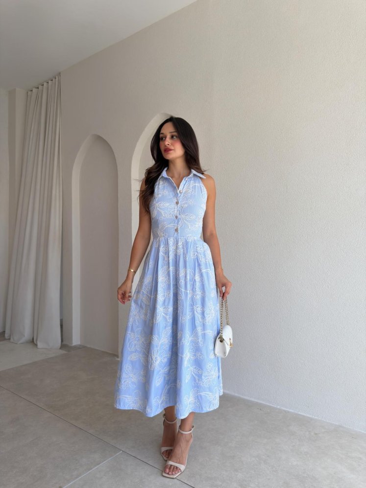 SUNDİA Midi Elbise 3051 - Bebe Mavisi - Mooi Butik