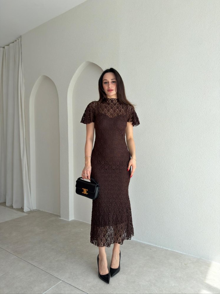 SUZİE Midi Elbise 8937- Acı Kahve - Mooi Butik