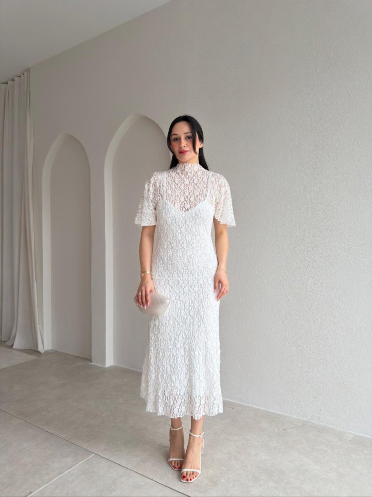 SUZİE Midi Elbise 8937 - Beyaz - Mooi Butik