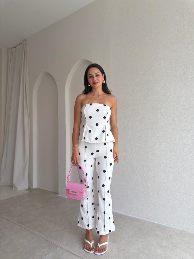 SWETRA Puantiyeli Tulum 3681 - Beyaz - Mooi Butik