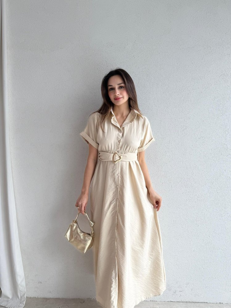 SYBİL Midi Elbise 4756 - Krem - Mooi Butik