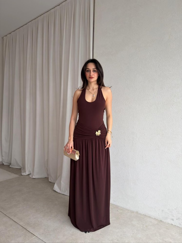 TADİC Maxi Elbise 8875 - Acı Kahve - Mooi Butik
