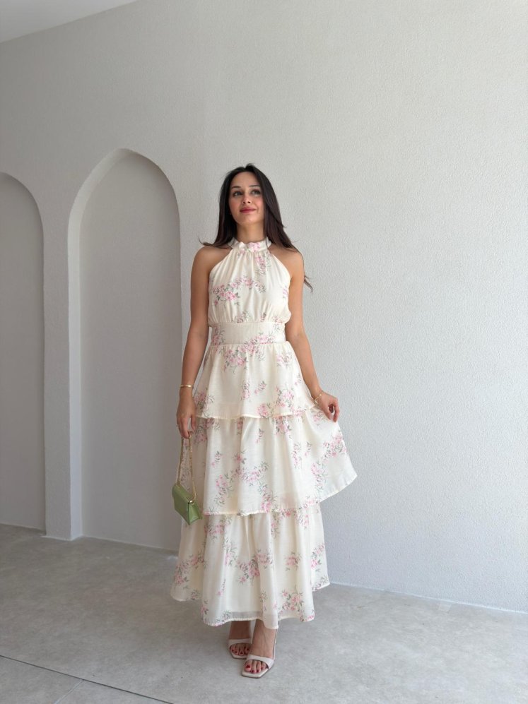 TAMMY Çiçek Desenli Midi Elbise 3016 - Sarı - Mooi Butik