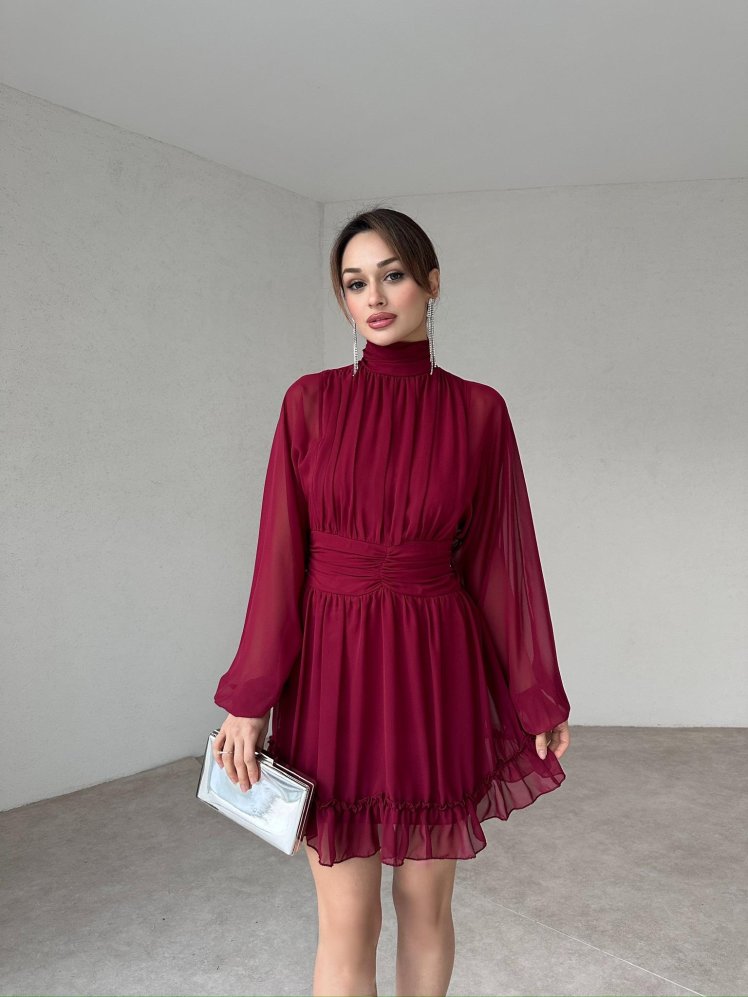 TASHA Mini Elbise 4637 - Bordo - Mooi Butik