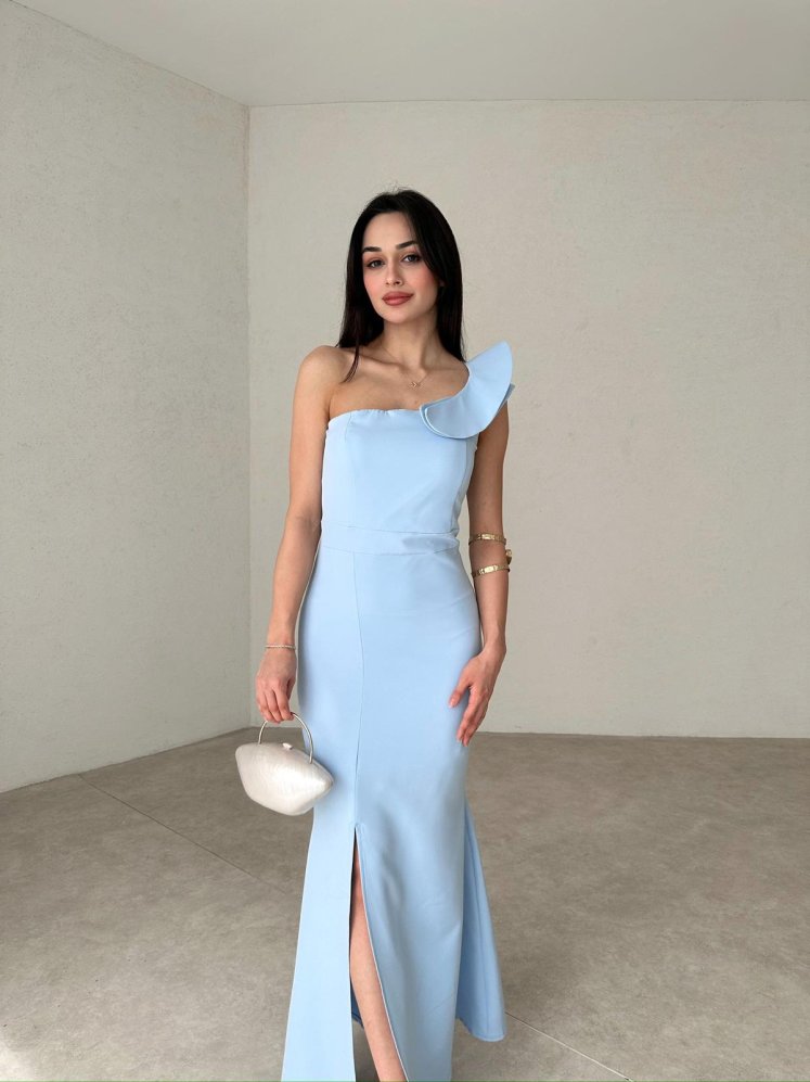 Tek Omuz Detaylı Maxi WENDELL Elbise 4278 - Mavi - Mooi Butik