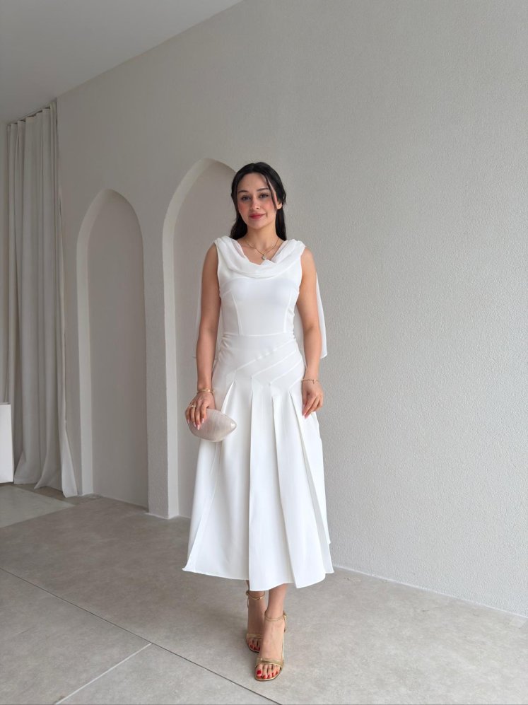 TERİER Midi Elbise 2222 - Beyaz - Mooi Butik