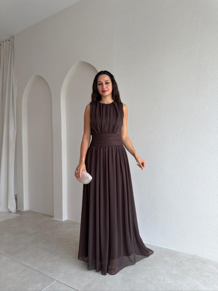 TİAGO Maxi Elbise 3706 - Acı Kahve - Mooi Butik