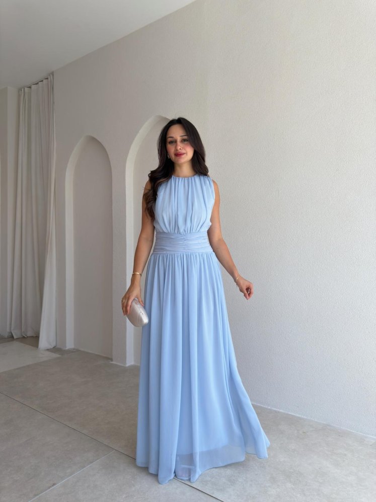TİAGO Maxi Elbise 3706 - Bebe Mavisi - Mooi Butik