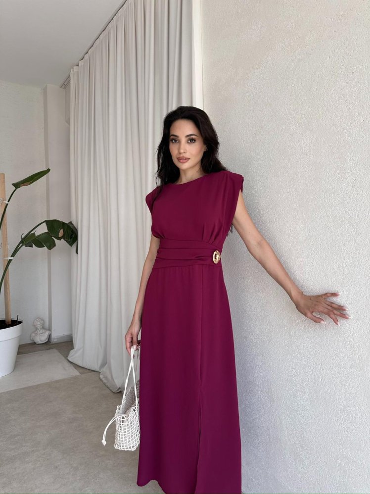 TİFFANY Midi Elbise 8077 - Mürdüm - Mooi Butik