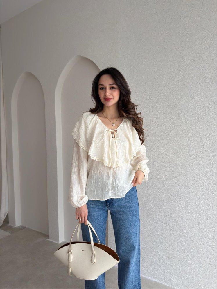 TİNKY Bluz 2391 - Krem Rengi - Mooi Butik