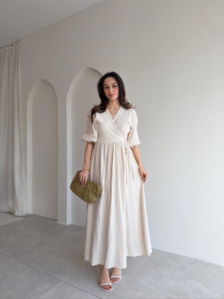 TORİNO Midi Elbise 8992 - Krem - Mooi Butik