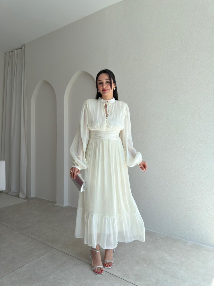 TORY Midi Elbise 6541 - Beyaz - Mooi Butik