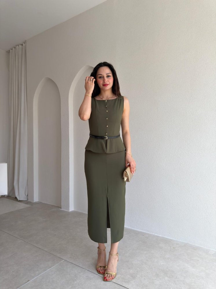 TURTLE Midi Elbise 5516 - Haki - Mooi Butik