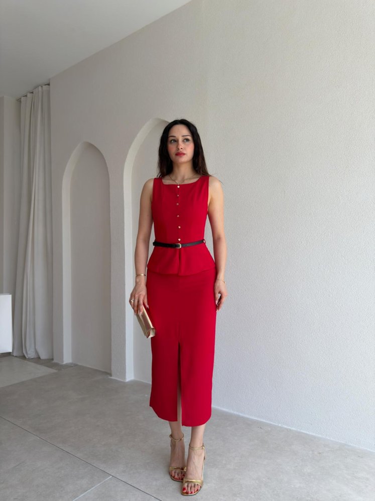 TURTLE Midi Elbise 5516 - Kırmızı - Mooi Butik