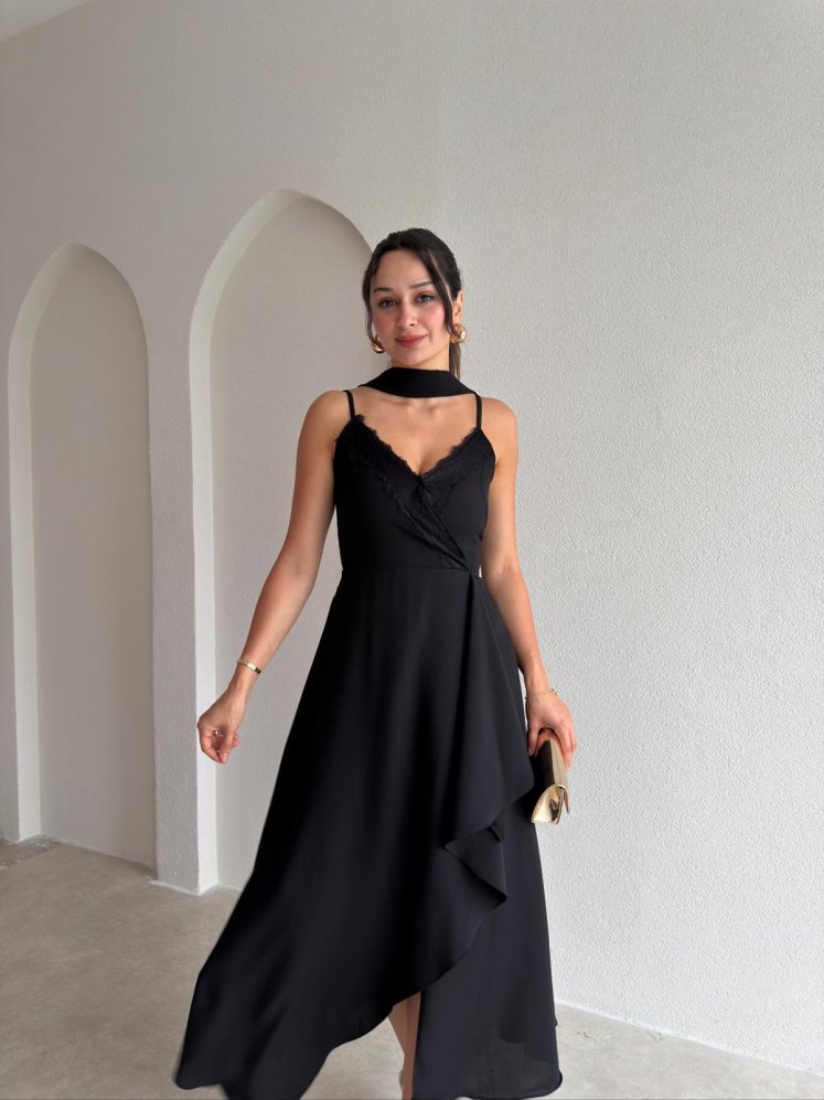 URSULA Dantel Detaylı Midi Elbise 3683 - Siyah - Mooi Butik