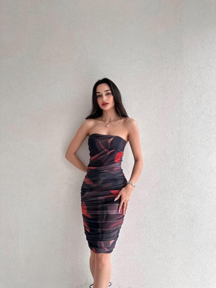 Ütopik Desenli Midi BERNAL Elbise 5622 - Mooi Butik