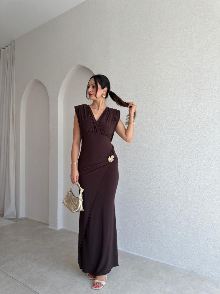 VALE Maxi Elbise 8836 - Acı Kahve - Mooi Butik