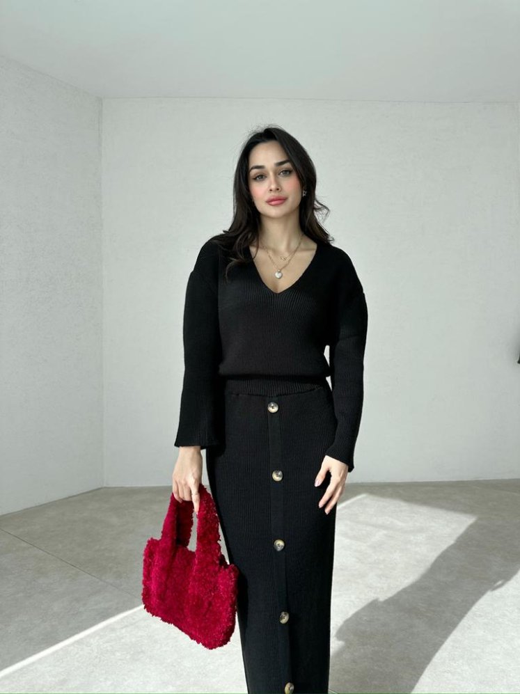 VAND Etekli Triko Takım 1111 - Siyah - Mooi Butik