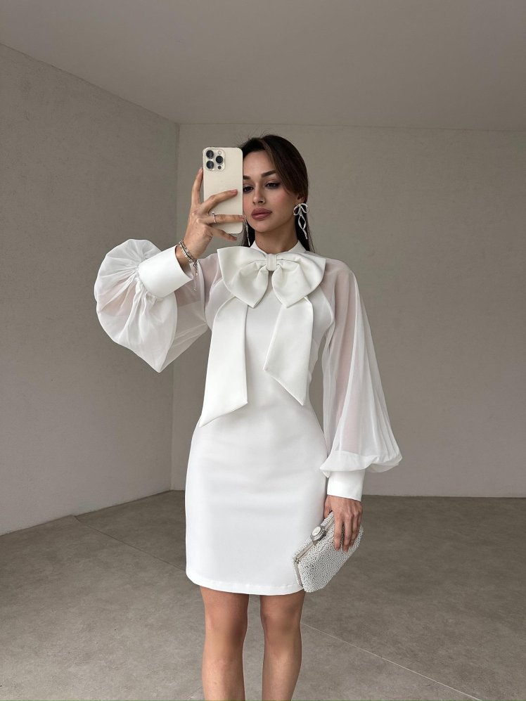 VANELLO Mini Elbise 2006 - Beyaz - Mooi Butik