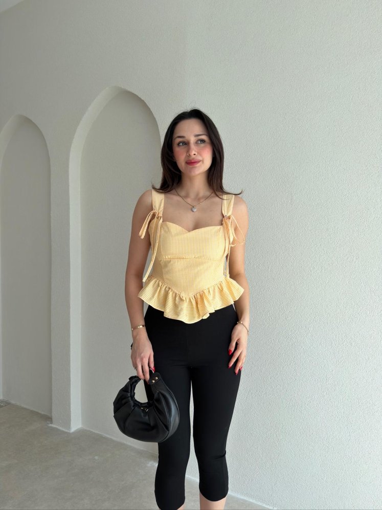 VANİTA Pötikareli Bluz 6883 - Sarı - Mooi Butik