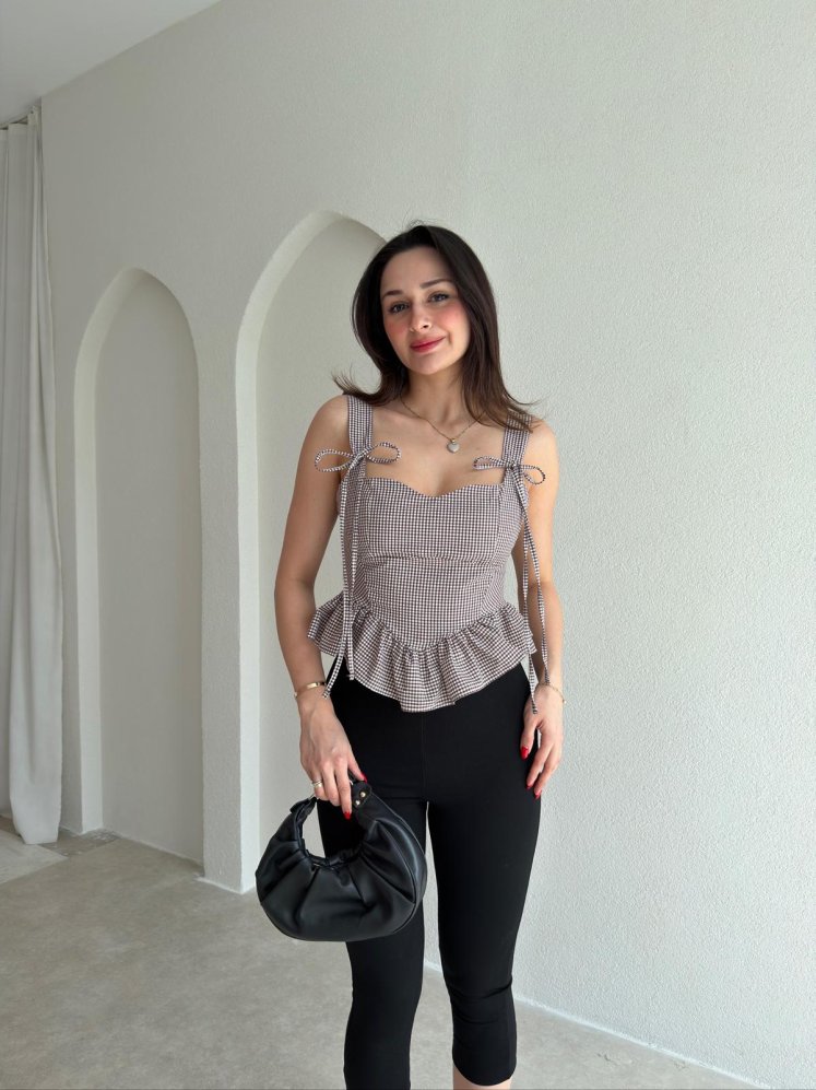 VANİTA Pötikareli Bluz 6883 - Kahverengi - Mooi Butik